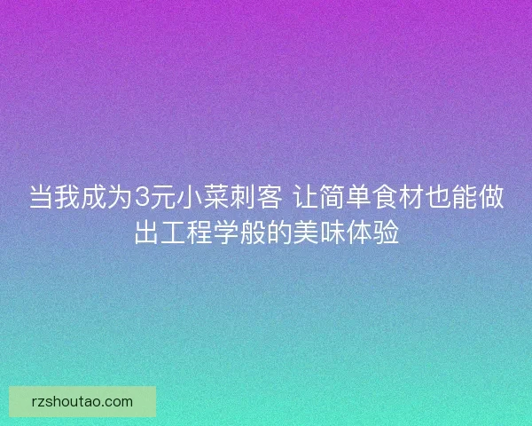 当我成为3元小菜刺客 让简单食材也能做出工程学般的美味体验